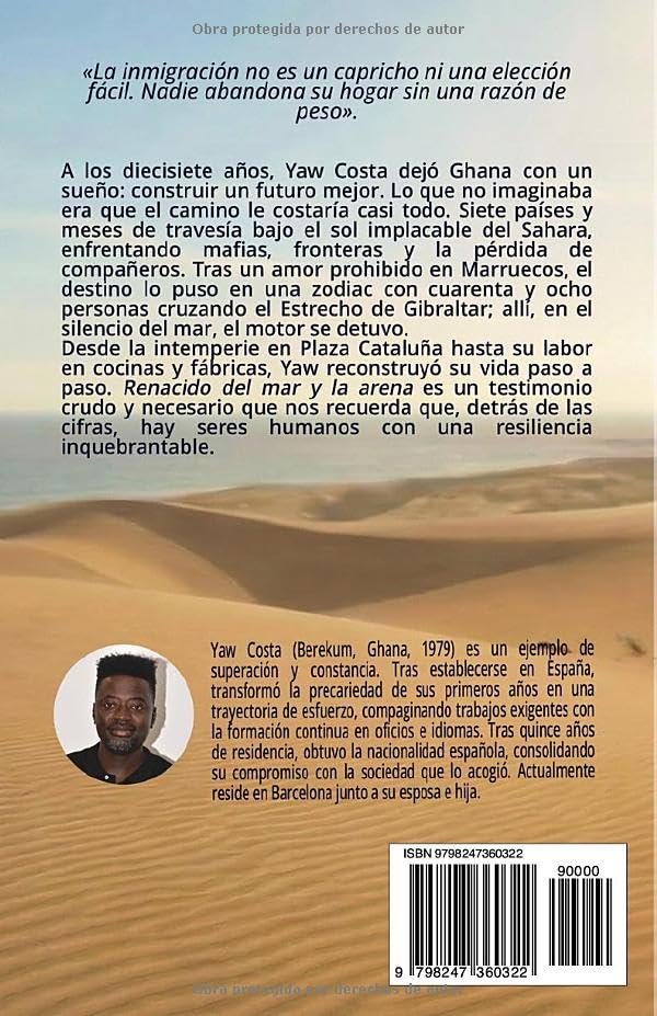 Contraportada del libro Renacido del mar y la arena